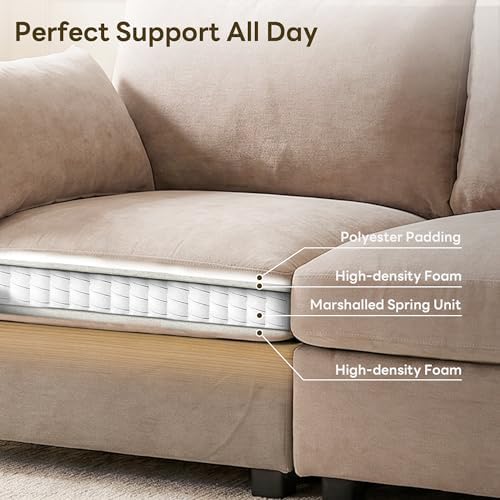Iroomy Modular Sectional Loveseat Couch, Modern Chenille Sofa, Khaki