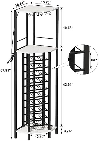 Homeiju Corner Wine Rack with Glass Holder and Led Strip Light, Corner Bar Wine Racks Freestanding Floor, Industrial Corner Bar Cabinet for Kitchen, Dining Room, Living Room or Cellar