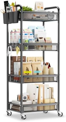 YASONIC 4 Tier Rolling Cart – Rolling Storage Cart with Wheels