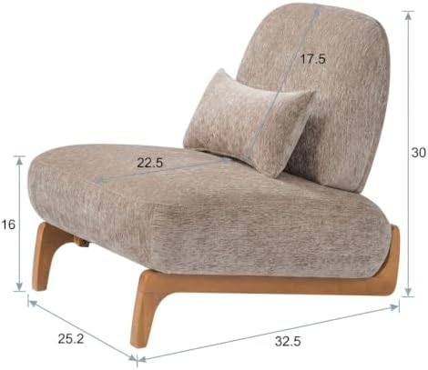 Merax Linen Accent Chair with Curved Wood Base and Lumbar Pillow, Espresso