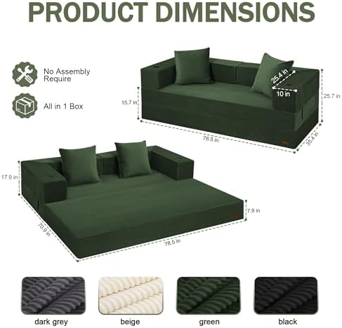 COMAX Queen Boneless Couch, 79" Futon Sofa Bed Couches for Living Room