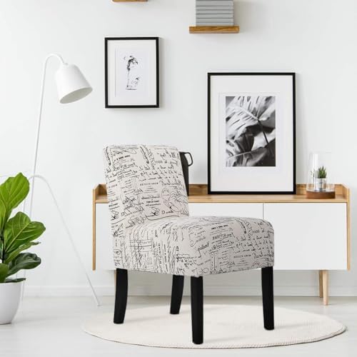 PayLessHere Modern Living Room Chairs - Armless Fabric Accent & Side Chairs with Solid Wood Legs, White
