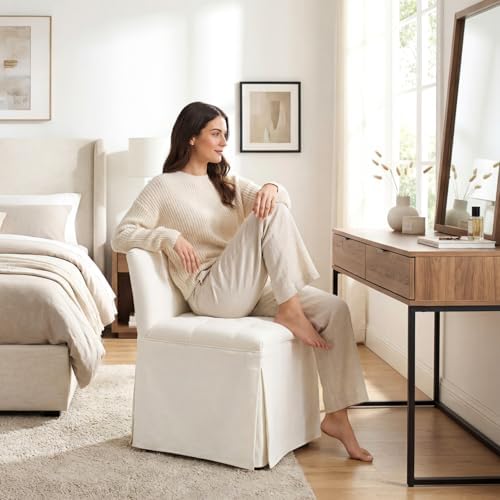 White Makeup Vanity Chair with Back & Wheels