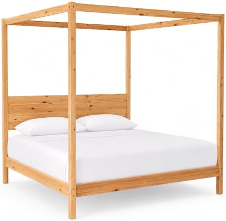 Solid Pine Canopy Bed Frame, King — Natural Pine Painted Finish
