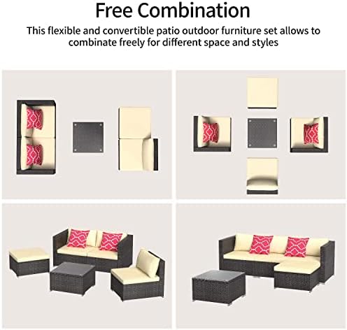 Aiho Patio Furniture Set All Weather Outdoor Sectional Patio Sofa Set with Tempered Coffee Table, for Backyard Porch, Beige