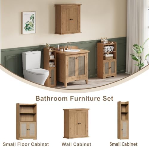 ChooChoo Small Bathroom Storage Cabinet with 2 Door and Shelves | Narrow Toilet Paper Cabinet, Bathroom Floor Cabinet and Organizers for Small Spaces, 7.8" D * 15.7" W * 30.7" H, Natural