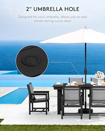 SERWALL 7 Pcs HDPE Patio Dining Set, HDPE Dining Set for 6, Gray