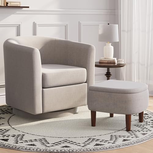 360° Swivel Accent Chair with Storage Ottoman