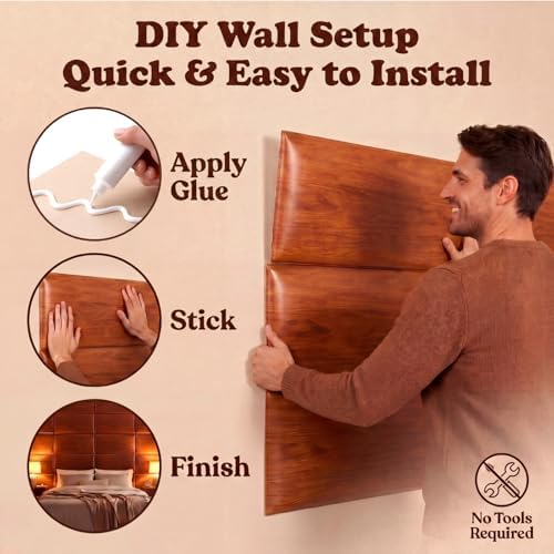 Xuhal 94.48 x 29.52 in Peel and Stick King Headboard, 12 Panels, Oak
