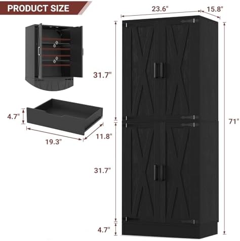 Unikito 71" Tall Kitchen Pantry Cabinet with Farmhouse Barn Doors | Storage Drawer, 4 Adjustable Shelves, Freestanding Cupboard for Kitchen, Dining Room, Living Room, Bathroom, Utility Room