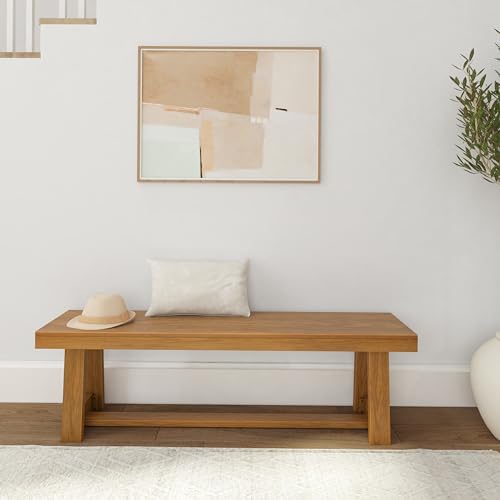Plank+Beam Classic Dining Bench, 60 Inch, Pecan Wirebrush