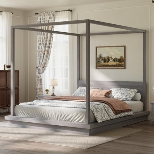 King Size Canopy Bed with Headboard (Gray)