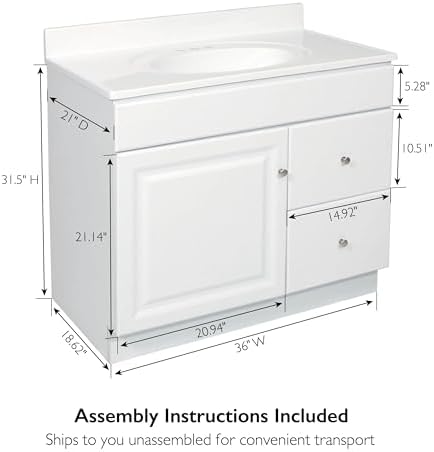 Design House Wyndham Bathroom Vanity, 36", White | , Freestanding, Traditional, Wood, Bath, 597229