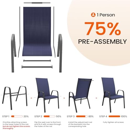 JEAREY Patio Dining Chairs Set of 4, Stackable Outdoor Chairs, Navy Blue