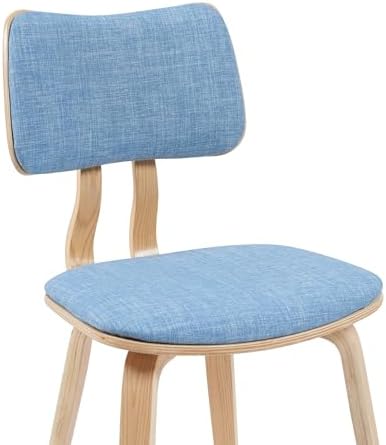 Armen Living Jaguar Mid-Century Dining Chair with Light Blue Fabric Upholstered Seat and Patterned Oak Wood Finish
