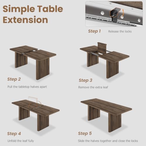 GarveeHome Rectangular 63"-82.7" Extendable Dining Table with Round Corner
