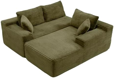 105-Inch L-Shaped Right Facing Corner Compressed Sofa Modular Sectional Boneless Cloud Sofa Floor Foam Couch with Chaise Lounge, Corduroy Corner Boneless Cloud Couch