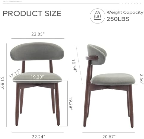 COLAMY Wooden Dining Room Chairs Set of 2, Modern Upholstered Fabric Dining Chairs, Farmhouse Kitchen Side Chair with Foot Pegs, Green
