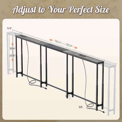 Huuger Narrow Console Table with Power Outlets & USB-C, Grey
