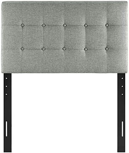 Modway Emily Tufted Button Linen Fabric Upholstered Twin Headboard in Gray