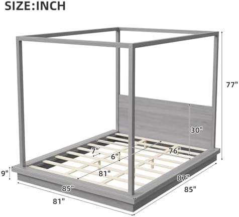 King Size Canopy Bed with Headboard (Gray)