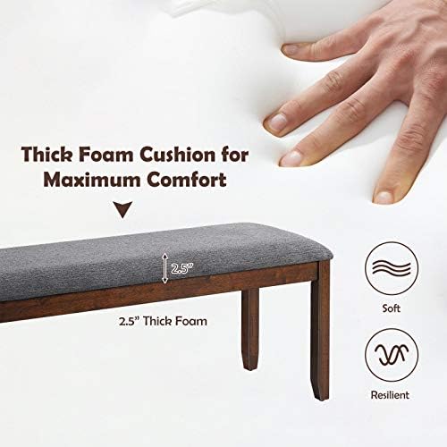 GIANTEX 2-Pack Dining Room Bench with Upholstered Padded Seat, Wood Bench for Bedroom, End of Bed, Entryway, Kitchen, 47” x 15.5” x 19.5” Ottoman, Indoor Rubber Bench Seat, Grey