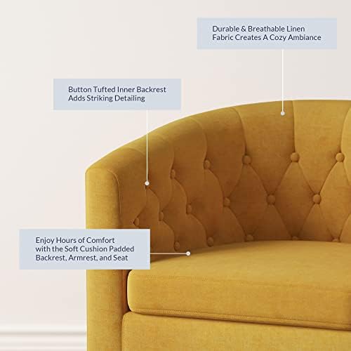 BELLEZE Yellow Accent Chairs for Living Room, Elegant Arm Chair Upholstered Tufted Barrel Chair Club Chair for Bedroom with Sturdy Legs and Linen Fabric - Berlinda (Yellow)