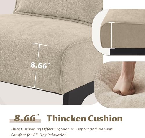 Upholstered Armless Accent Chair Set of 4,Modern Comfy Living Room Chairs with Wooden Legs& Pillows,Lounge Sofa Side Chair for Bedroom Farmhouse Reading (4 PCS, Brown)