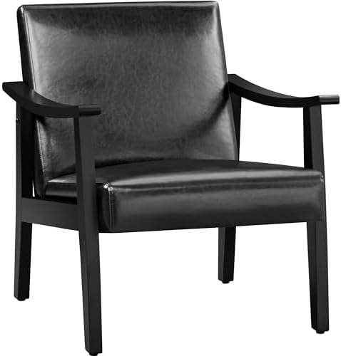 Yaheetech Accent Chairs, Mid-Century Faux Leather Armchairs, Black