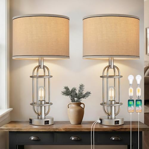 Reaketon 22.3”Farmhouse Table Lamps for Living Room, Bedroom Lamps Set of 2