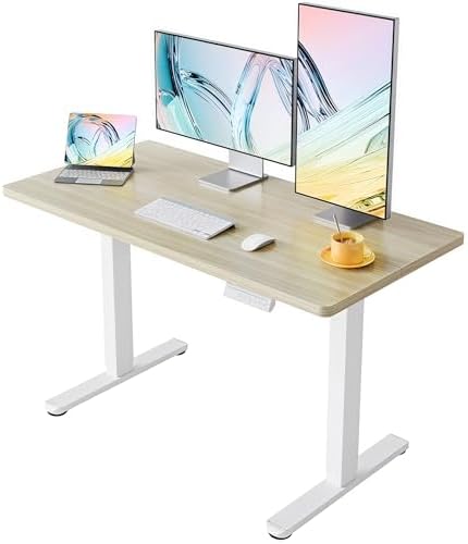 HUANUO 55x28 Inch Electric Standing Desk, Height Adjustable, Light Walnut