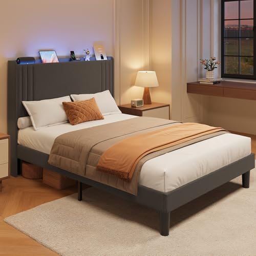 Gizoon Full Bed Frame with Charging Station and LED Lights