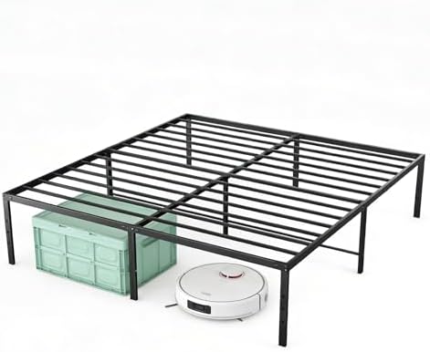 OLIXIS Queen Bed Frame, Heavy Duty Sturdy 18 Inch Metal Platform Bed with Storage Space, Sturdy Support Slats & Noise-Free, No Box Spring Needed, Easy Assembly