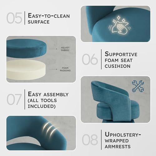 Lexicon Swivel Accent Chair, Modern Velvet Round Barrel Chair, Dark Teal