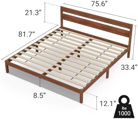 LIFEMENT Classic Wood Platform Bed Frame with Headboard, Essential, Noise Free, Under Bed Storage, No Box Spring Needed, Easy Assembly (Cherry, King (U.S. Standard))