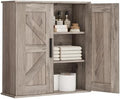 Homleke Bathroom Wall Cabinet, Medicine Cabinet with Adjustable Shelves | 3-Tier Wall Mounted Over Toilet Storage with Barn Doors, for Bathroom, Kitchen, Entryway, Laundry Room, Greige, (7.9" D)