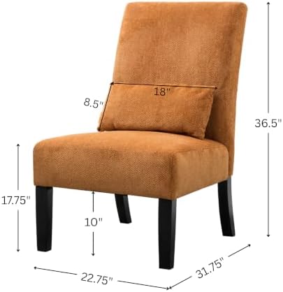 Roundhill Furniture Pisano Orange Fabric Armless Contemporary Accent Chair with Matching Kidney Pillow, Single