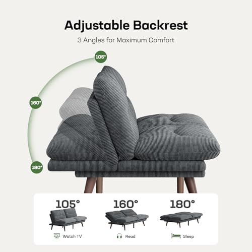 Marsail 66.02" Futon Sofa Bed, Convertible Couch & Sleeper Sofa, Light Grey