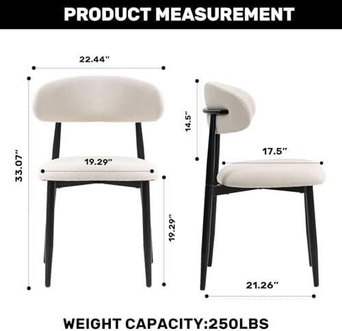 UVV Dining Chairs Set of 6, Metal Kitchen Chairs with Modern Fabric Upholstered for Dining Room, Beige
