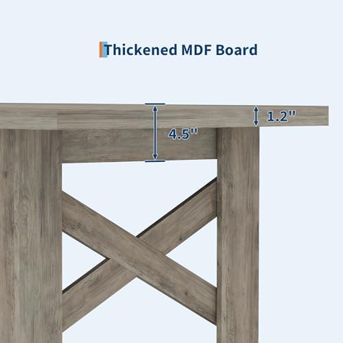 IDEALHOUSE 71"L Farmhouse Dining Table for 6-8, Rectangular Barn Wooden Kitchen Table with a Rock-Strong Thick Base, Triangular Legs, Long Dining Room Table for Office, Kitchen, Apartment, Rustic Gray