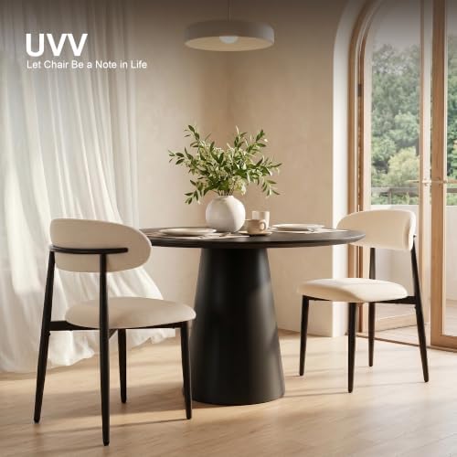 UVV Dining Chairs Set of 4, Metal Kitchen Chairs with Modern Fabric Upholstered for Dining Room, Beige