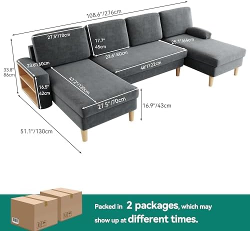 YITAHOME 109"Sectional Couches for Living Room,U Shaped Couch w/4 Seat Sofa