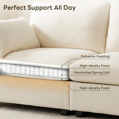 Iroomy Modular Sectional Couch for Living Room, Spring Cushion Seating, Modern Convertible Cloud Sofa with Ottoman, Beige