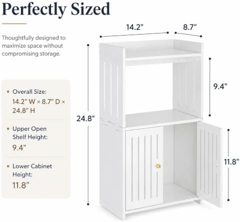 HAYOFAMY 3-Tier Bathroom Storage Cabinet 8.7" D x 14.2" W x 24.8" H | White Floor Cabinet, Freestanding Organizer with Door, for Living Room Kitchen Small Space, PVC Material