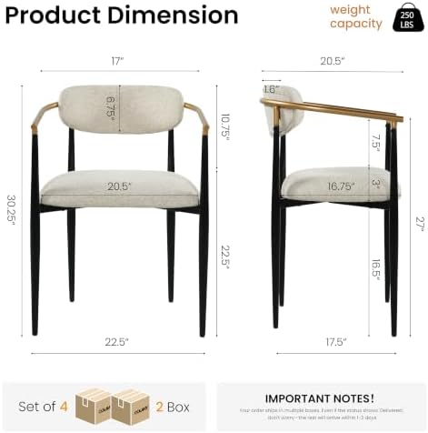 COLAMY Mid Century Modern Dining Chairs Set of 4, Upholstered Kitchen Room Chairs with 3" High-Resilience Cushion, Sturdy Metal Legs and Ergonomic Curved Backrest for Home Office, Camel