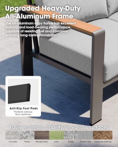 Aluminum Patio Furniture 3 Seats, All-Weather Outdoor Sofa