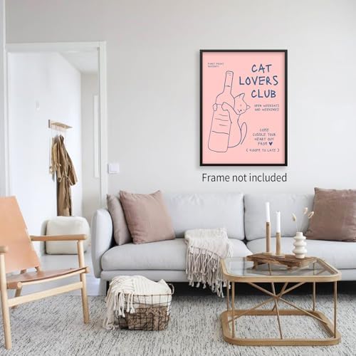 OMANI Cute Cat Alcohol Bottle Wall Art Funky Pink and Blue Aesthetic Poster Cat Lovers Club Canvas Prints Bar Cart Wall Decor for Home Bar Kitchen Bedroom 16x24 inch Unframed