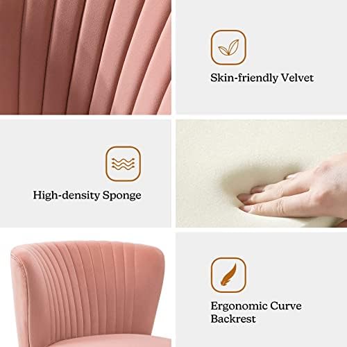 HULALA HOME Velvet Accent Chair, Modern Upholstered Cute Side Chair with Gold Metal Legs, Armless Wingback Slipper Chair Comfy Living Room Chair for Bedroom Guest Room Vanity,Pink