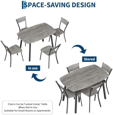Garvee 5 Piece Dining Table Set for 4 with Trapezoid Back Chairs, Gray