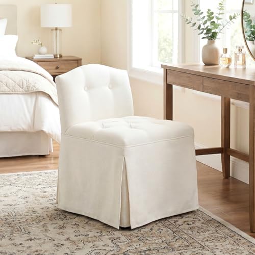 White Makeup Vanity Chair with Back & Wheels